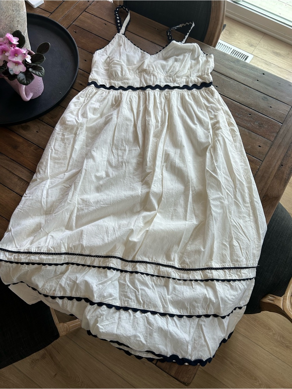 The Good Journey Rickrack White Navy Cotton Dress 10